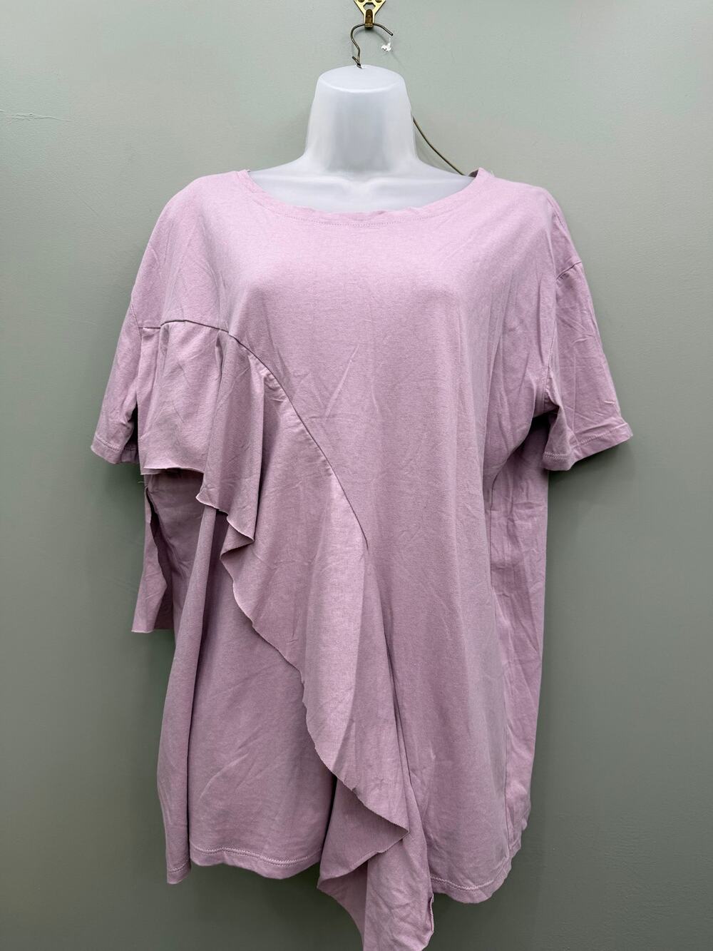 Umgee Lavender Ruffle Asymmetrical Top M Oversized Cotton Boho Artsy Tunic